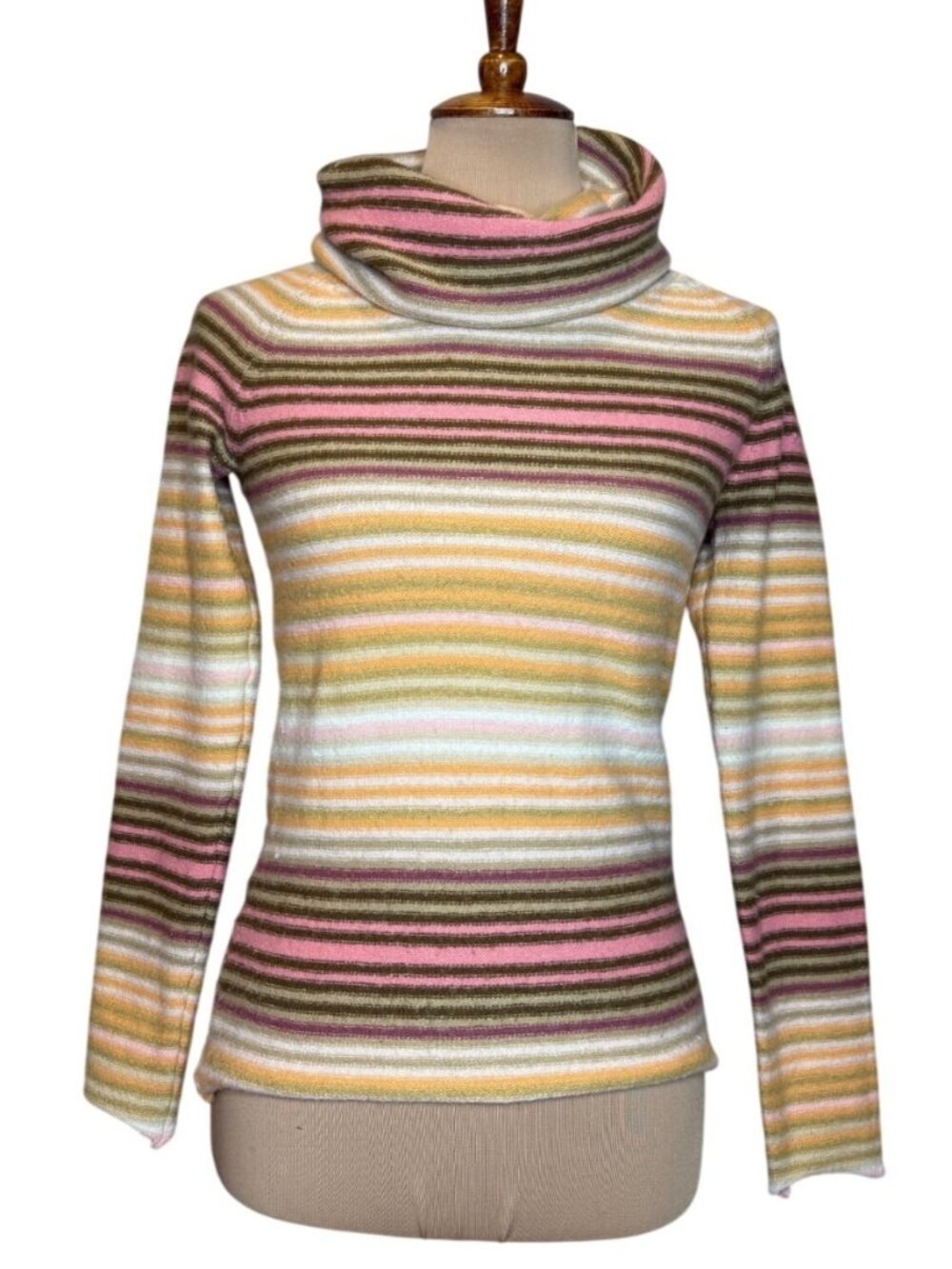 Y2K Gap Stretch Womens Striped Cowl Neck Preppy Sweater Wool Blend Small